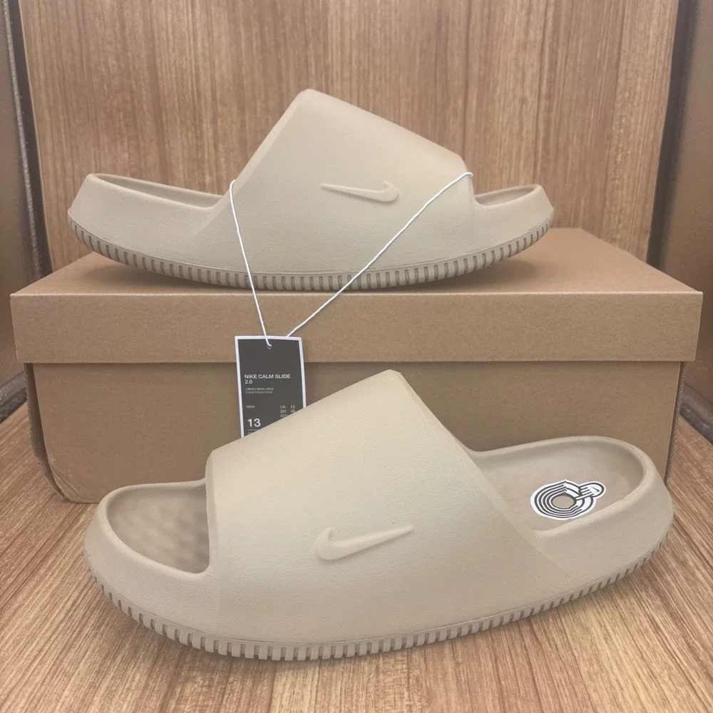 New Nike Calm Slide 2.0 Mens 13 Linen Tan IB0183-200 Foam Sandals Comfort Slides